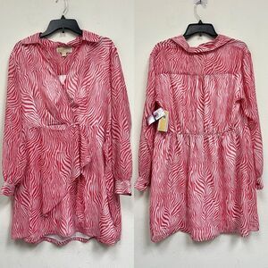 Michael Kors Womens Long Sleeve Collared Zebra Print Wrap Dress Size XL